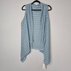 Life Is Beautiful Open Asymmetrical Vest Shrug Blue Brown White ZigZag Womens